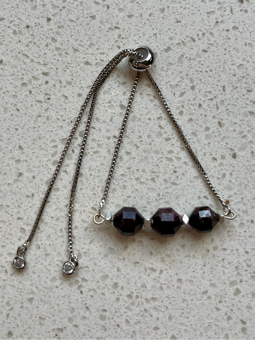 Three Garnet stone bolo bracelet